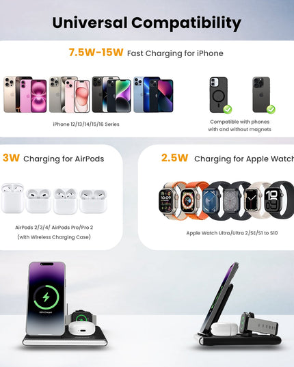 PowerGlow - Jabees 4-In-1 Foldable Wireless Charging Station Night Light