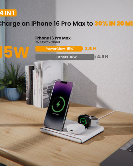 PowerGlow - Jabees 4-In-1 Foldable Wireless Charging Station Night Light