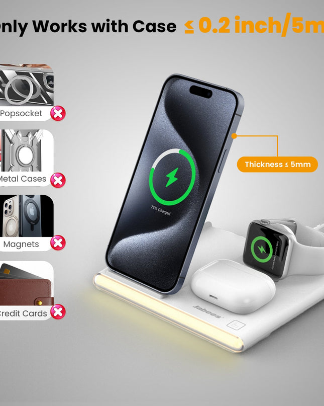 PowerGlow - Jabees 4-In-1 Foldable Wireless Charging Station Night Light