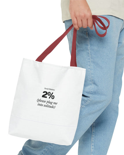 Social Battery: 2% Tote Bag | Funny Introvert Gift | Solitude Lover Bag | Aesthetic Everyday Carry | Durable Polyester Tote