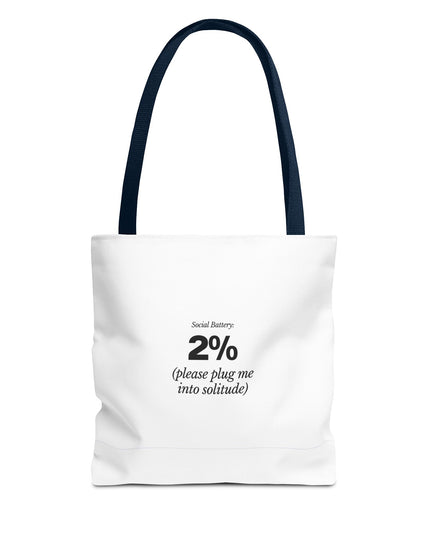 Social Battery: 2% Tote Bag | Funny Introvert Gift | Solitude Lover Bag | Aesthetic Everyday Carry | Durable Polyester Tote