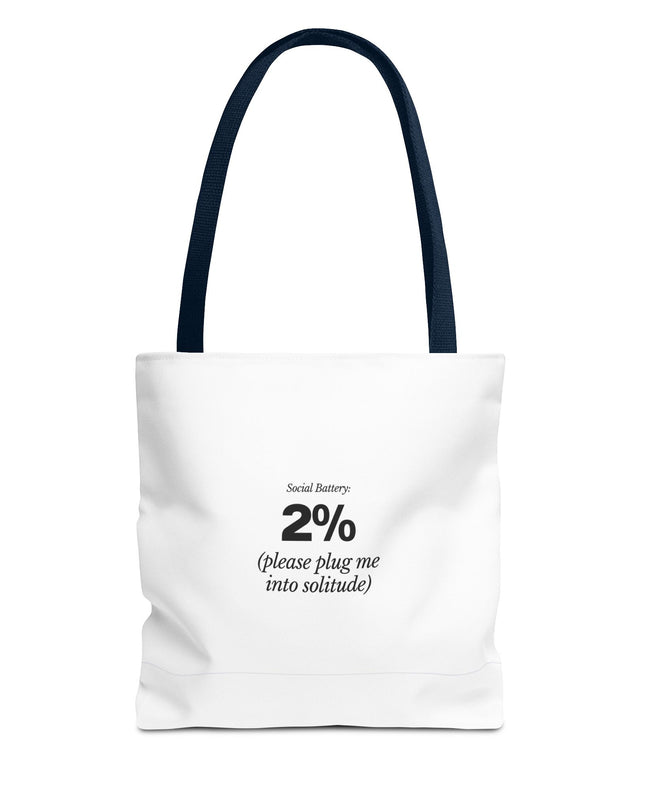 Social Battery: 2% Tote Bag | Funny Introvert Gift | Solitude Lover Bag | Aesthetic Everyday Carry | Durable Polyester Tote