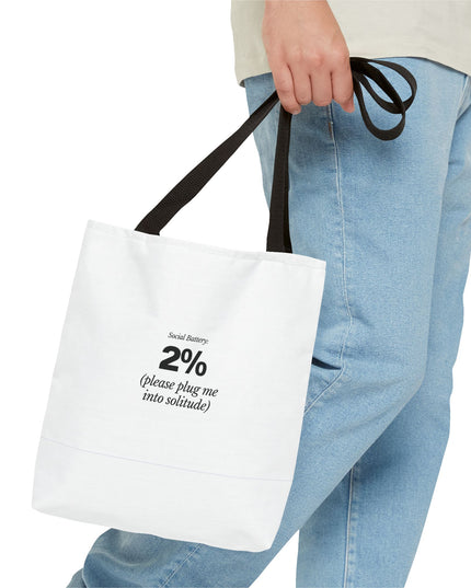 Social Battery: 2% Tote Bag | Funny Introvert Gift | Solitude Lover Bag | Aesthetic Everyday Carry | Durable Polyester Tote