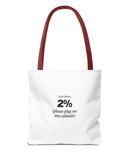 Social Battery: 2% Tote Bag | Funny Introvert Gift | Solitude Lover Bag | Aesthetic Everyday Carry | Durable Polyester Tote