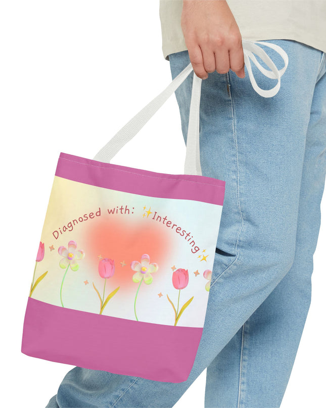 Floral Tote Bag, Vibrant Polyester Shopping Bag, Cheerful Spring Summer Handbag, Quirky Gift for Birthdays - Available in 5 Colors, 3 Sizes