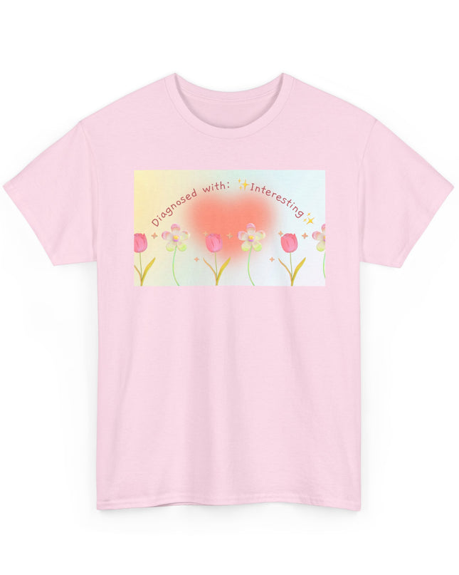 Diagnosed With: Interesting | Funny Unisex Heavy Cotton Tee | Quirky Graphic T-Shirt | Gift for Friends, Coworkers & Family