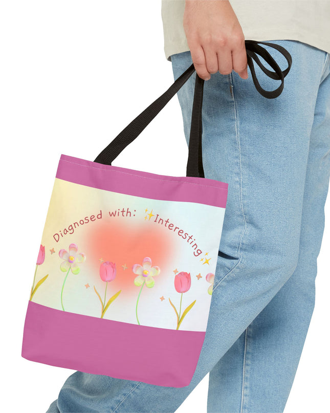 Floral Tote Bag, Vibrant Polyester Shopping Bag, Cheerful Spring Summer Handbag, Quirky Gift for Birthdays - Available in 5 Colors, 3 Sizes