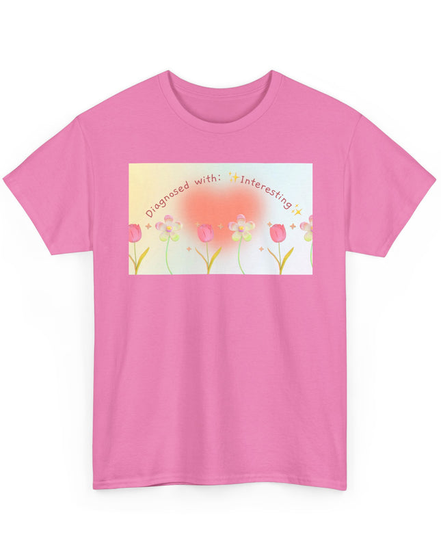Diagnosed With: Interesting | Funny Unisex Heavy Cotton Tee | Quirky Graphic T-Shirt | Gift for Friends, Coworkers & Family