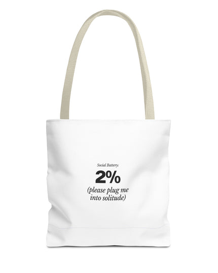Social Battery: 2% Tote Bag | Funny Introvert Gift | Solitude Lover Bag | Aesthetic Everyday Carry | Durable Polyester Tote