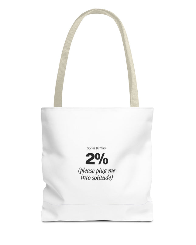 Social Battery: 2% Tote Bag | Funny Introvert Gift | Solitude Lover Bag | Aesthetic Everyday Carry | Durable Polyester Tote