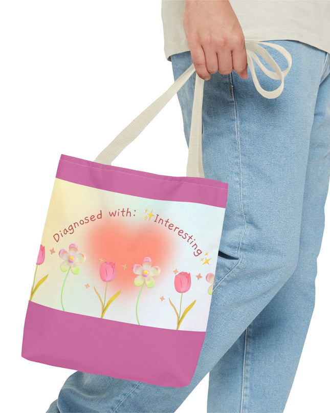 Floral Tote Bag, Vibrant Polyester Shopping Bag, Cheerful Spring Summer Handbag, Quirky Gift for Birthdays - Available in 5 Colors, 3 Sizes