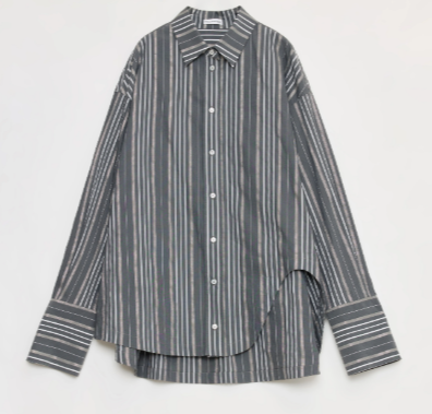 "Striped Fantasy" Casual Asymmetric Slanted Front Two-Wear Long Sleeve Shirt