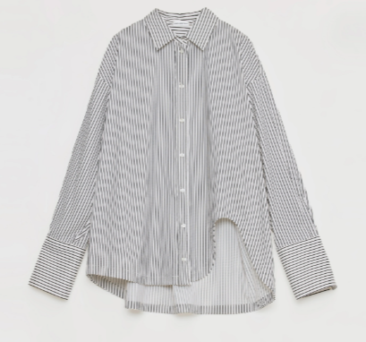"Striped Fantasy" Casual Asymmetric Slanted Front Two-Wear Long Sleeve Shirt