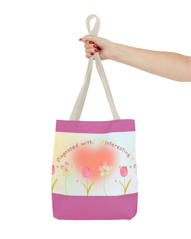 Floral Tote Bag, Vibrant Polyester Shopping Bag, Cheerful Spring Summer Handbag, Quirky Gift for Birthdays - Available in 5 Colors, 3 Sizes