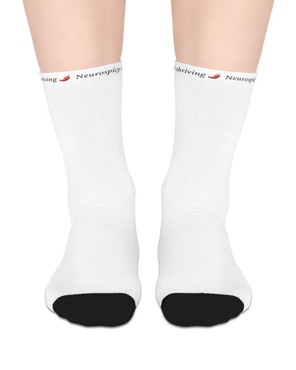 Neurospicy and Thriving Socks | Funny Mid-Length Socks | Comfort Fit | Gift for Neurodivergent Friends | Unique All-Over Print Socks