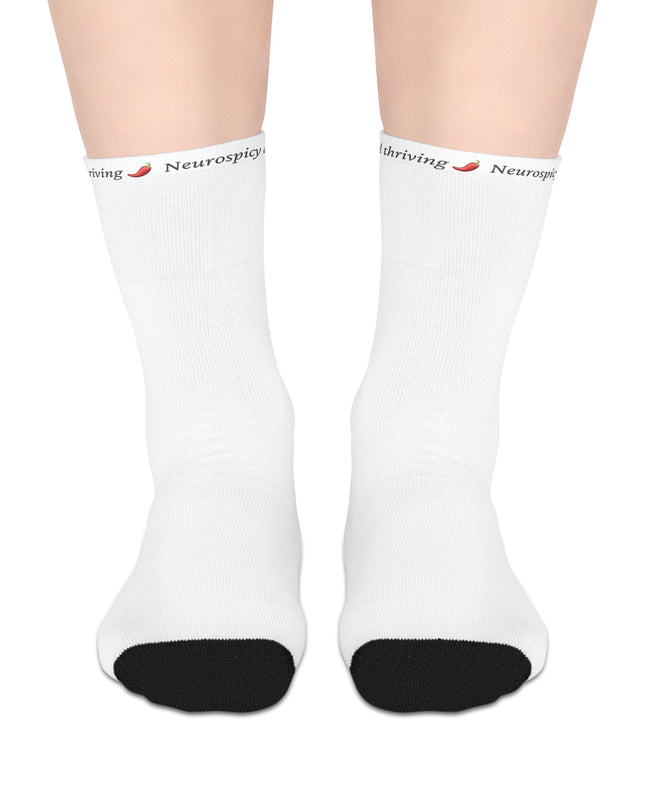 Neurospicy and Thriving Socks | Funny Mid-Length Socks | Comfort Fit | Gift for Neurodivergent Friends | Unique All-Over Print Socks
