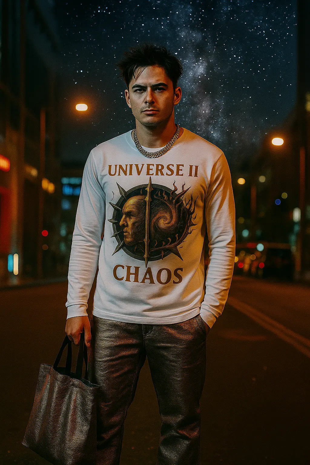 UNIVERSE II CHAOS® Cosmic Long Sleeve Tee – Lightweight Streetwear with a Sci-Fi Edge Printify
