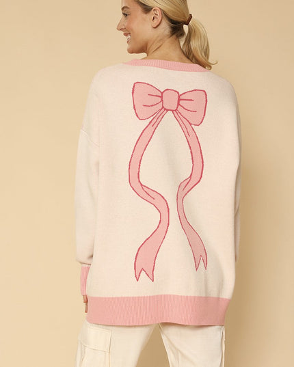 Varsity Knit Bow Cardigan