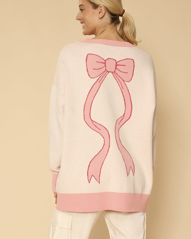 Varsity Knit Bow Cardigan