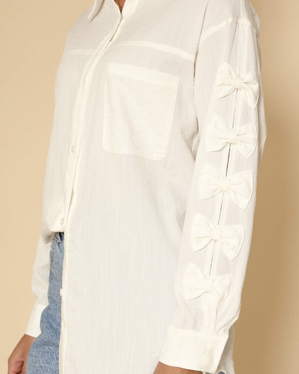 Bow Sleeve Button Down Shirt