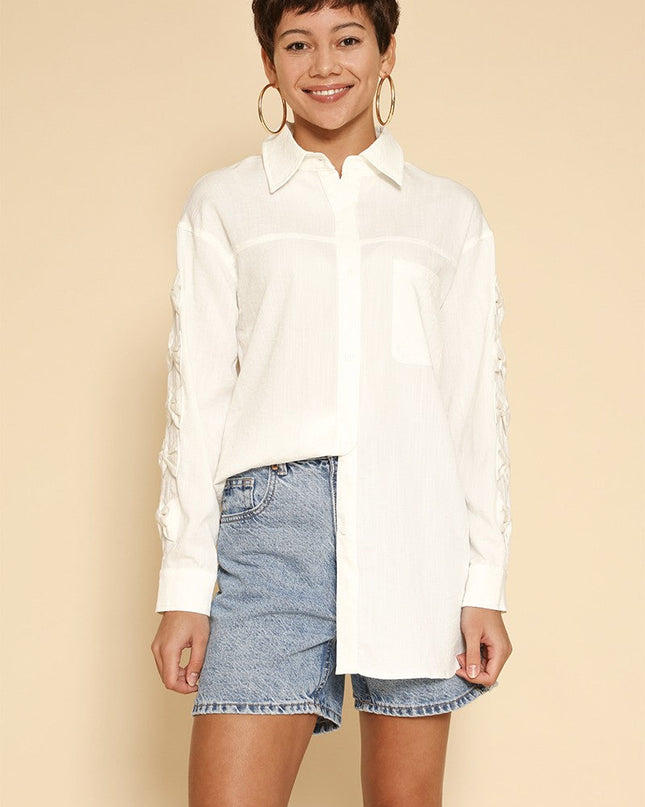 Bow Sleeve Button Down Shirt