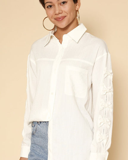 Bow Sleeve Button Down Shirt