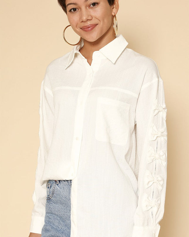 Bow Sleeve Button Down Shirt