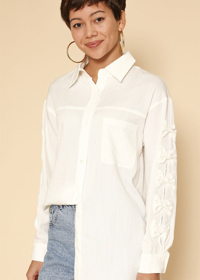 Bow Sleeve Button Down Shirt