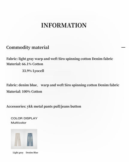 "Gray and Denim" Stylish Washed Retro Distressed Holes Straight Flared Jeans