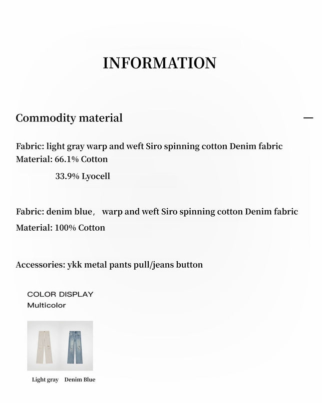 "Gray and Denim" Stylish Washed Retro Distressed Holes Straight Flared Jeans