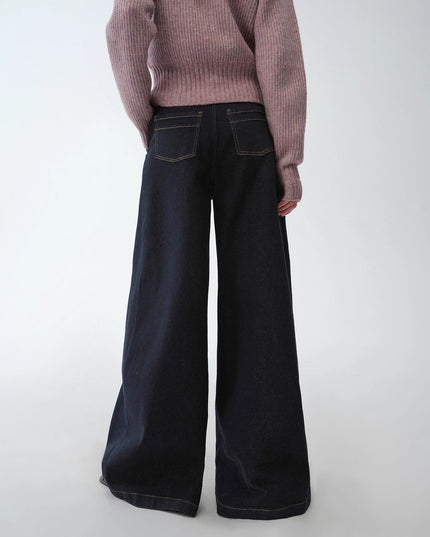 "Street Style" Vintage Handmade Lycra Stretch Jeans Wide Leg Loose Women Spring