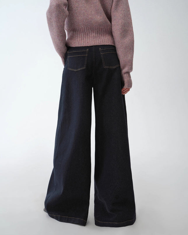 "Street Style" Vintage Handmade Lycra Stretch Jeans Wide Leg Loose Women Spring