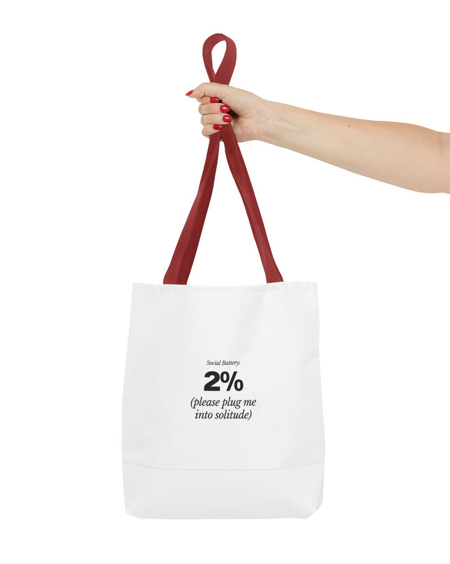 Social Battery: 2% Tote Bag | Funny Introvert Gift | Solitude Lover Bag | Aesthetic Everyday Carry | Durable Polyester Tote