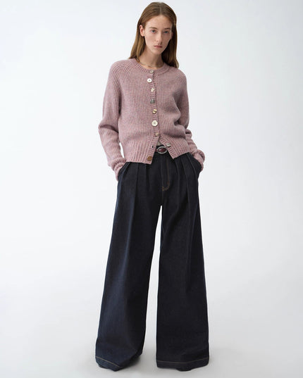 "Street Style" Vintage Handmade Lycra Stretch Jeans Wide Leg Loose Women Spring