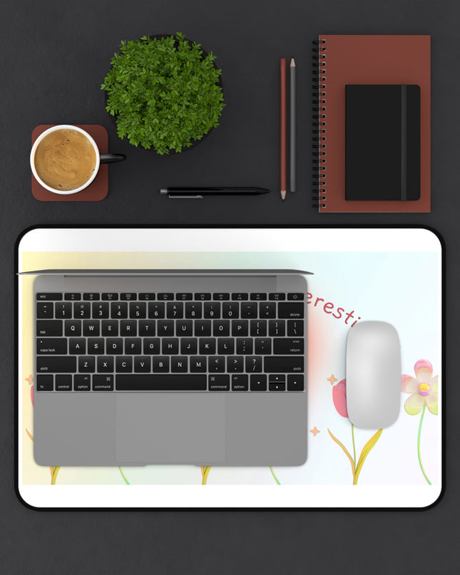 Floral Desk Mat - "Diagnosed with: Interesting" - Cute Office Décor, Gift for Teens, Work from Home Essentials, Inspirational Mat