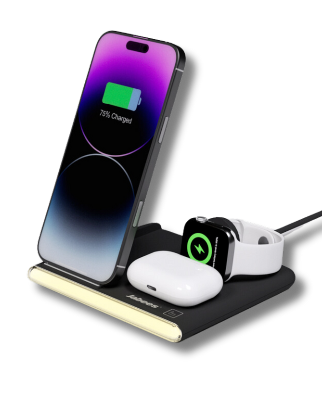 PowerGlow - Jabees 4-In-1 Foldable Wireless Charging Station Night Light