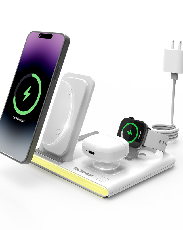 PowerGlow - Jabees 4-In-1 Foldable Wireless Charging Station Night Light