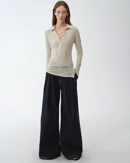 "Street Style" Vintage Handmade Lycra Stretch Jeans Wide Leg Loose Women Spring