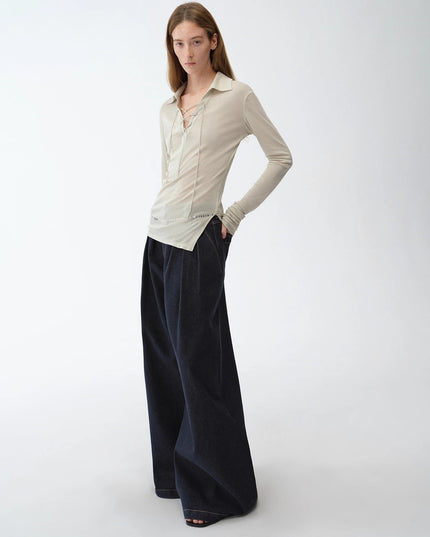 "Street Style" Vintage Handmade Lycra Stretch Jeans Wide Leg Loose Women Spring