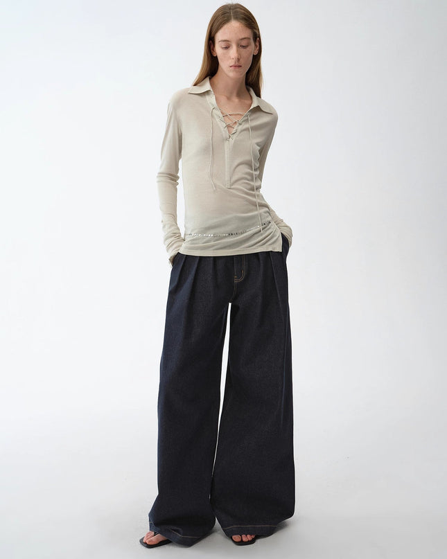 "Street Style" Vintage Handmade Lycra Stretch Jeans Wide Leg Loose Women Spring