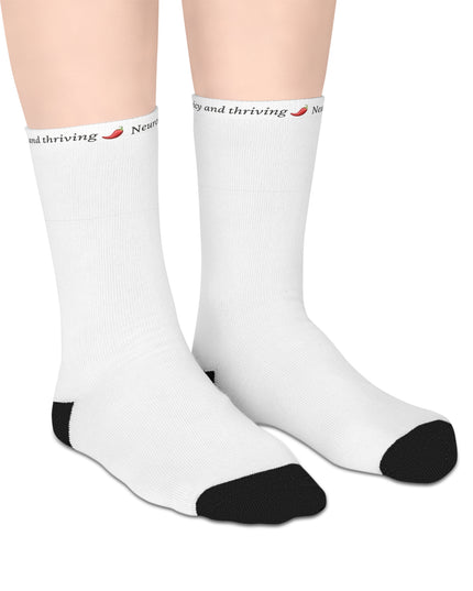Neurospicy and Thriving Socks | Funny Mid-Length Socks | Comfort Fit | Gift for Neurodivergent Friends | Unique All-Over Print Socks