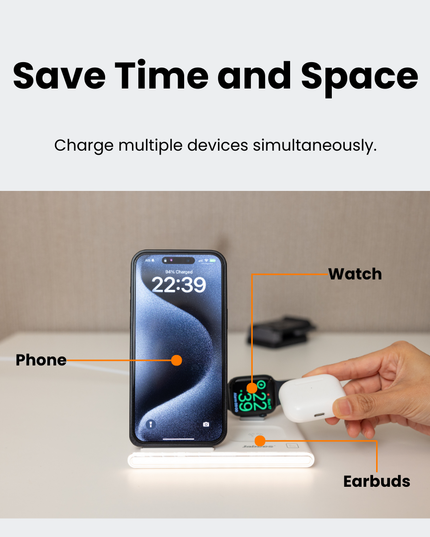 PowerGlow - Jabees 4-In-1 Foldable Wireless Charging Station Night Light