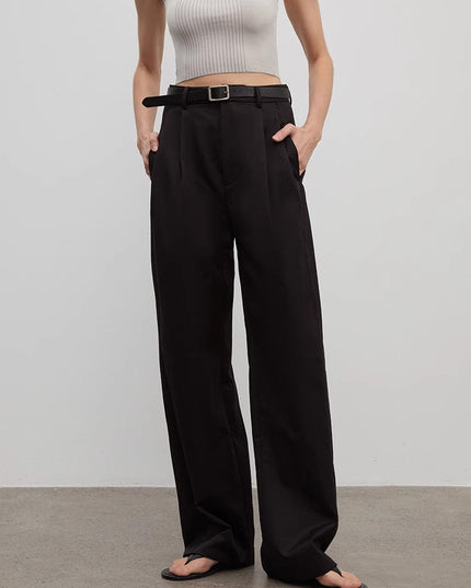Spliced Double-Pleat Wide-Leg Trousers Straight-Leg Trousers for Women