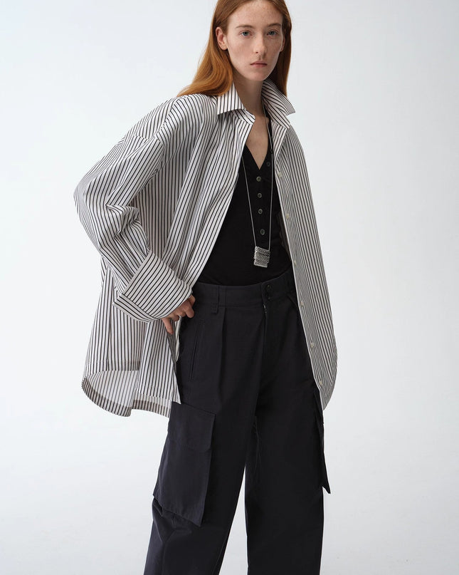 "Striped Fantasy" Casual Asymmetric Slanted Front Two-Wear Long Sleeve Shirt