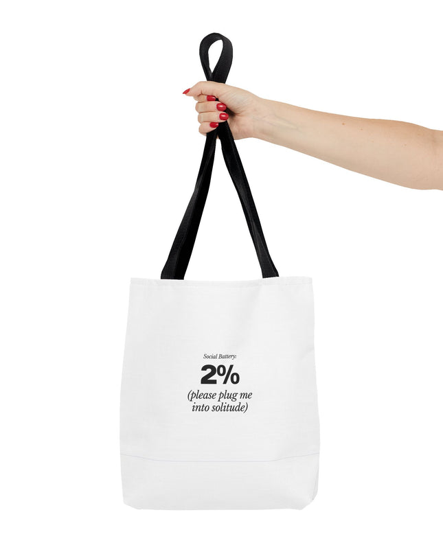 Social Battery: 2% Tote Bag | Funny Introvert Gift | Solitude Lover Bag | Aesthetic Everyday Carry | Durable Polyester Tote