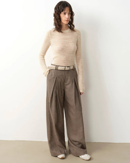 "City Stroll" Relaxed Wool-Blend Double-Pleated Straight Draped Wide-Leg Casual