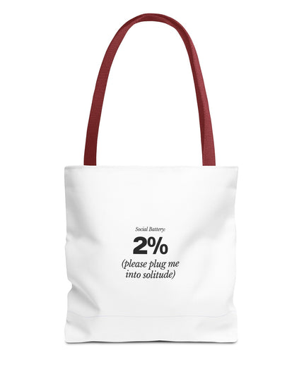 Social Battery: 2% Tote Bag | Funny Introvert Gift | Solitude Lover Bag | Aesthetic Everyday Carry | Durable Polyester Tote