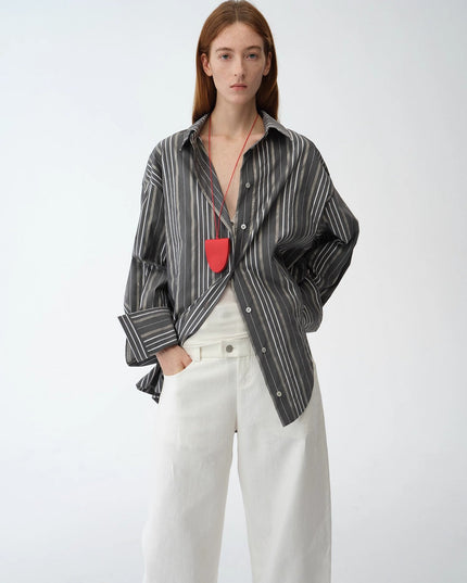 "Striped Fantasy" Casual Asymmetric Slanted Front Two-Wear Long Sleeve Shirt