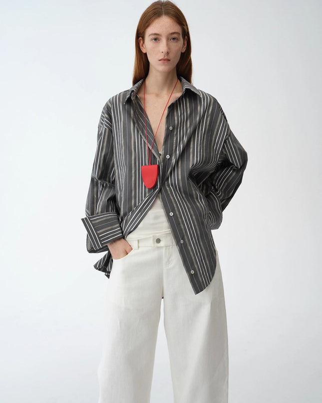 "Striped Fantasy" Casual Asymmetric Slanted Front Two-Wear Long Sleeve Shirt