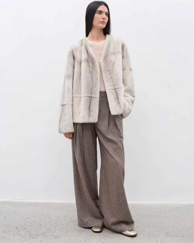 "City Stroll" Relaxed Wool-Blend Double-Pleated Straight Draped Wide-Leg Casual